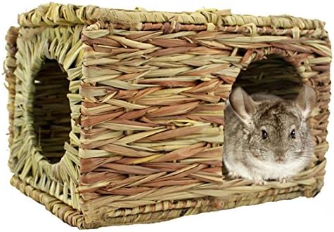 Vegxpet Natural Hand-made Straw Grass House for Bunny Rabbits Guinea Pigs Hamster Small Pets Chew Toy for Small Animals