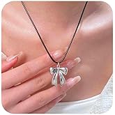 Yheakne Vintage Bow Leather Choker Necklace Silver Bow Tie Pendant Necklace Black Leather Rope Necklace Punk Leather Cord Necklace Chain Jewelry for Women