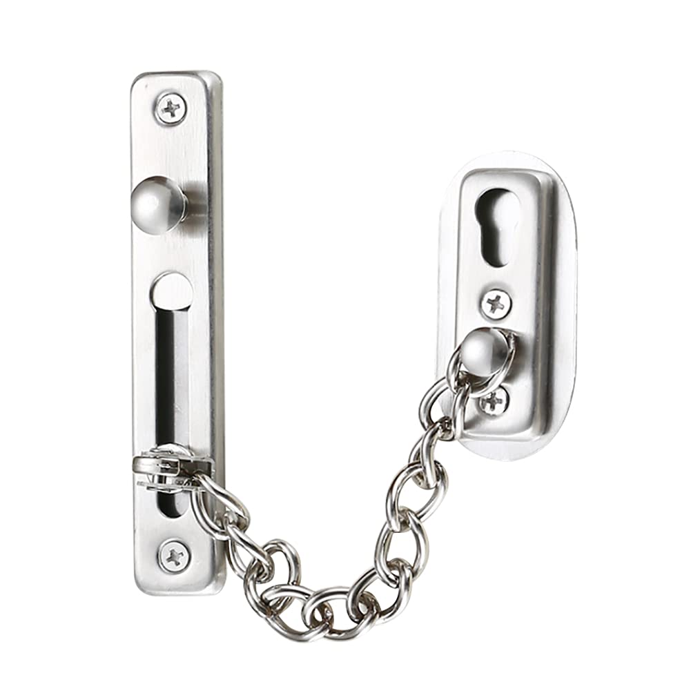 Security Chain Lock Door Chain Stainless Steel Casting Door Chain Lock with Screw for Home Hotel Interior Doors and Windows Silver Brushed Chrome