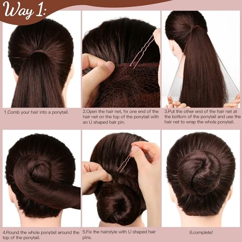 Odluzy 20 PCS Hair Nets Invisible and 40PCS U Shaped Hair Pins Set, 20 PCS 50cm for Bun Brown Elastic Edge Mesh and 40pcs Hair Bun Pins for Women, girls, Ballet Bun Maker Dance (Brown)