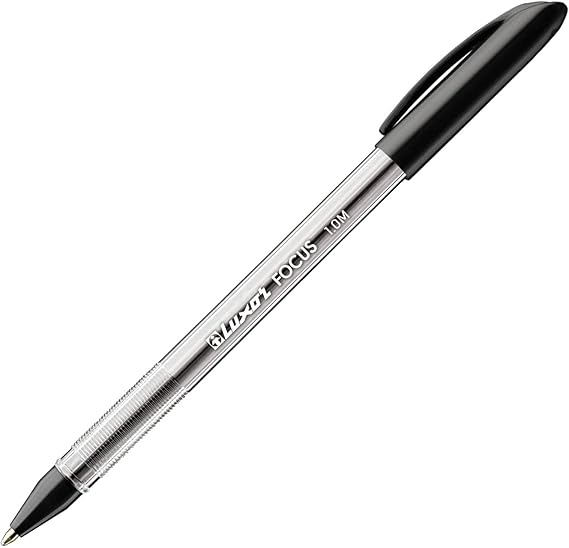 Luxor Focus Ballpoint Pens, Black, Medium Point 1.0M, Box of 12, Smooth