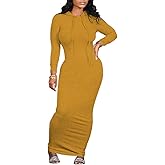 Dezraia Long Sleeve Bodycon Maxi Dress for Women One Piece Hoodie Sweatshirt Dresses