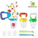 Baby Food Feeder, YCGRE Reusable Fresh Fruit Feeder Pacifier BPA Free Infant Teething Toy with 2 Pack Baby Feeding Spoons for Toddler & Kids Bonus 3 Pcs Replacement Silicone Pouches (Boy)