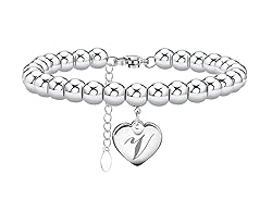 Monily Initial Bracelet for Women Heart Tag Bead