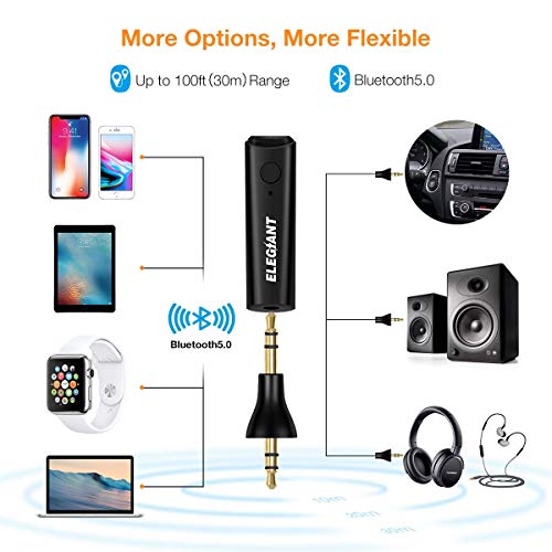 Mini Bluetooth Receiver, ELEGIANT Bluetooth 5.0 AUX Adapter Portable Wireless Receiver Hands-Free Calling 30M Range 3.5mm Aux Stereo Output for Car Home Audio Music Streaming Sound System