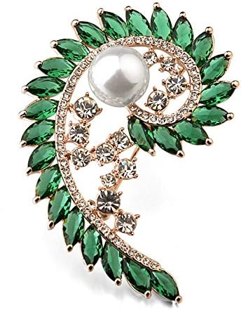 Flover Top Quality Austria Rhinestone Imition Pearl Crystal Sunflowers Luxury Brooches Hermes Scarf Clips for Women (Green)