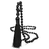 OAIITE 6MM Mala Beads Necklace Natural Amazonite Stone Meditation Statement Necklace Japa Yoga Rosary Prayer Charm Beaded Tassel Necklace