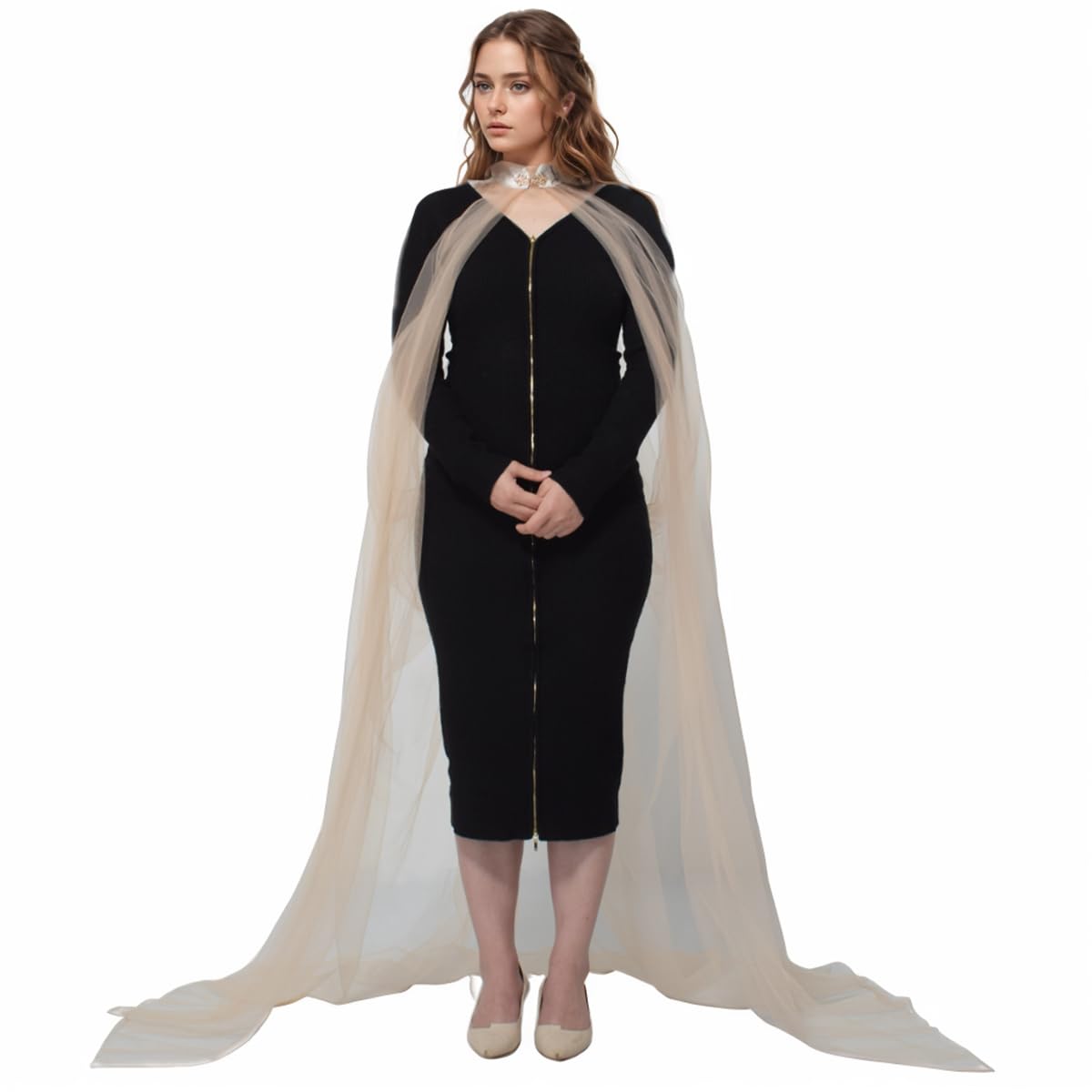 GRACEART Lady's Mesh Cape Fairy Elf Wedding Dress Elven Queen Princess Collared Cloak Medieval Costume