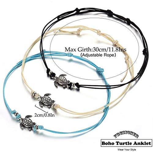 Fdesigner Boho Turtle Anklets Bracelet Set Woven Foot Chain Rope Decorative Beach Jewelry for Women and Girls 3pcs (Style |)