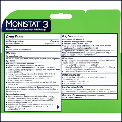 Monistat 3Day Yeast Infection Treatment PreFilled Cream Applicators