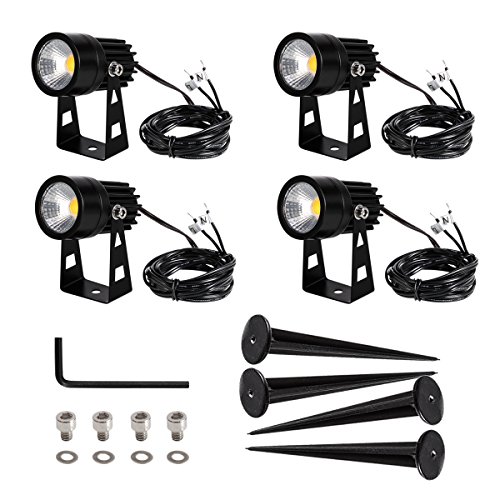 4 Pack Outdoor Landscape Spotlight IP65 Waterproof LED Lighting, Greenclick 12V Low Voltage 6.5ft Cable Garden Lights Waterproof decking lights with Spike Stand for Garden, Yard, Pathway, Lawn - Thumbnail 6