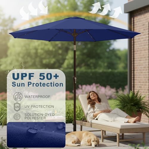 Patio kingdom 9' Solar LED Patio Umbrella with Tilt & Crank | 8 Sturdy Ribs,UV Protection,Outdoor Market Table Umbrella for Deck,Lawn,Pool,Backyard
