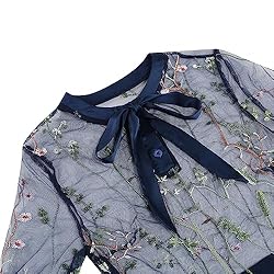 2 Pieces Mesh 3/4 Sleeve Floral Embroidery Illusion