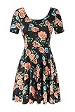 Jc.kube Womens short Sleeve Floral Skater Swing Casual Dress