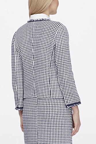 Tahari Fringed Tweed Wing-Collar Jacket - Navy/White - 10