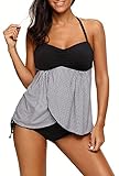 EVALESS Women's Halter Black Bandeau Tankini Top With Bikini Bottom Swimsuit Set