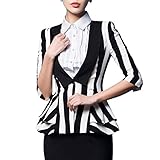 Ashlen Womens Fashion Classic Black & White Striped Peplum Fitted Blazer Jacket