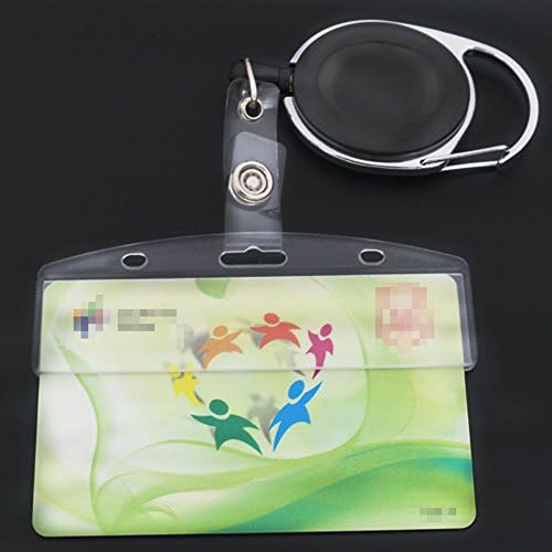 Bluemoona 2 Pcs - Half Card Frosted Rigid Plastic Badge Holder + Oval Reel Retractable Server Waiter easy to POS Access Swipe Card