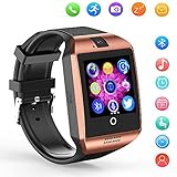 Smart Watch Bluetooth Q18 Touchscreen Wrist Watches SHFY Camera Compatible Android Phones Men Women (Gold)