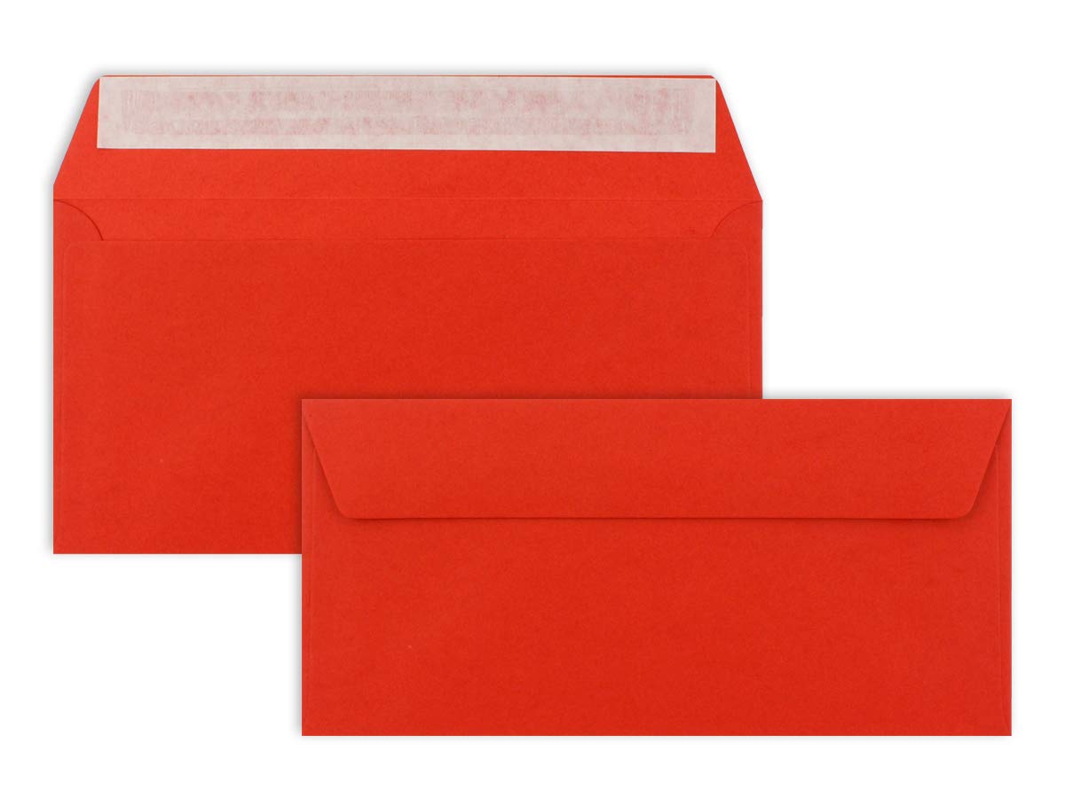 Envelopes DIN Lang - premium quality - 100 g/m² - 110 x 220 mm - very dimensionally stable - pressure-sensitive adhesive - quality brand :FarbenFroh® by GUSTAV NEUSER® 100 Umschläge 29-Rot