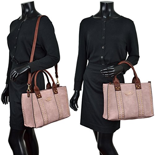 Women Handbag 3 Pieces Set Leather Shoulder Bag Satchel Purse 3 in 1 Simple Design Pink Coffee