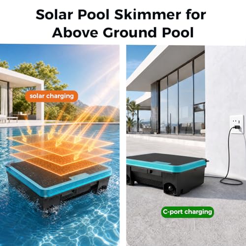 2026 Updated Over-Ground Robotic Pool Cleaner,Solar Powered Pool Vacuum,24H/7D Continuous Cleaning, 180-um, 3L Filtration Basket,APP Support, Pool Skimmer Robot (APP Support-Update)