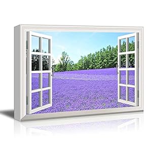 Window Peering into a Large Field of Purple Flowers