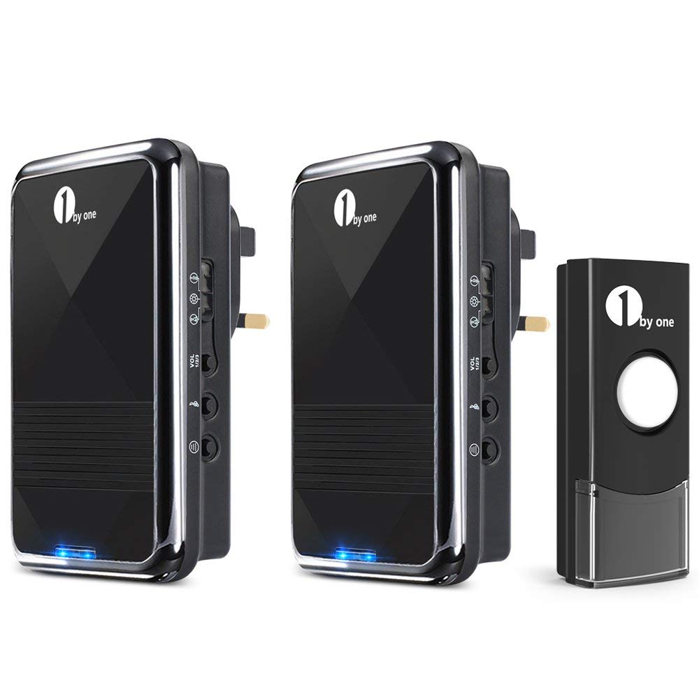 1byone OUSQH0535 Easy Chime Wireless Doorbell Kit, 2 Plugin Receivers
