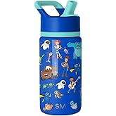 Simple Modern Kids Summit Water Bottle with Straw Lid | Disney Pixar 14oz Stainless Steel Cup Insulated Tumbler for Boys, School | Pixar Mashup on Blue