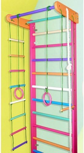 MebliLine Reliable and Robust Construction! Swedish Ladder Indoor Wooden Playground, Includes Hanging Rope Ladder. Available in a Variety of Colors and Heights.