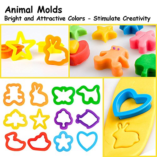 Deardeer Clay Dough Tool Mold Cutters for Kids Various Shapes Modeling Dough Clay Party Pack Mega Tool Playset - 44 Pieces