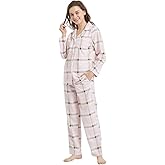 HEARTNICE Women Soft Pajama Set, Long Warm Flannel Pajamas Lightweight Cute Printed Pjs Set with Pockets