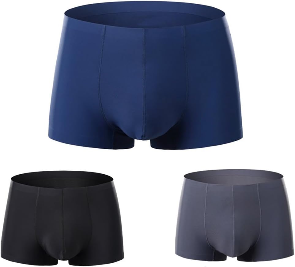 Mens Underwear,Milk Silk Spandex Seamless Stretch Cool Cotton Underwears Boxer Briefs 3PCs(Tag L=US S)