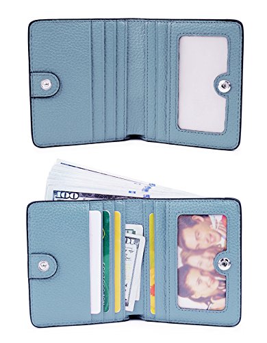 BIG SALE-AINIMOER Women's RFID Blocking Leather Small Compact Bifold Pocket Wallet Ladies Mini Purse with id Window (Gray Blue)