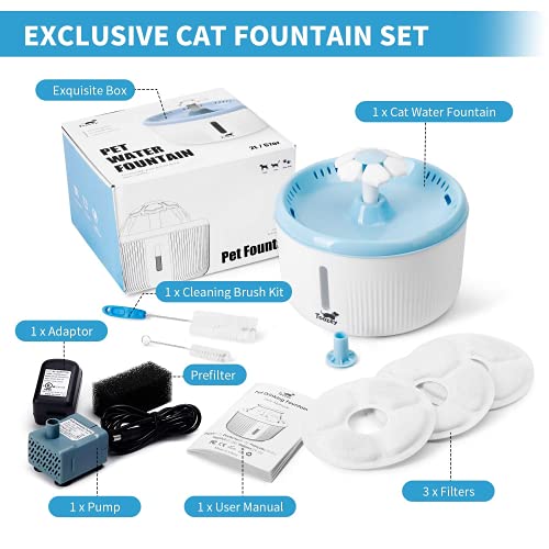 Toozey Cat Water Fountain, 2L Water Fountain for Cats, Automatic Quiet