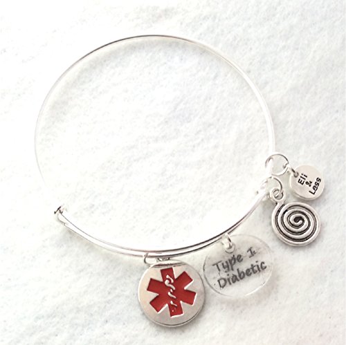Type 1 Diabetic Charm and Bangle, emergency bracelet, our original designh