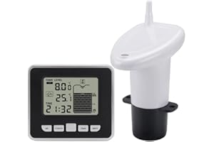 Bloepum Ultrasonic Wireless Water Tank Liquid Level Meter with Temperature Sensor Level Monitor Time Display Low Battery Alar