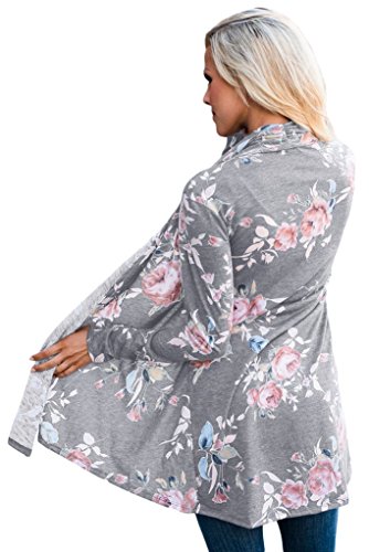 Poptem Womens Floral Long Sleeve Kimono Cardigan Boho Tops Casual Cover up Blouse Shirts - Thumbnail 2