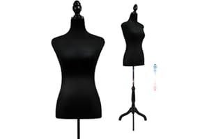 DOPINMIN Female Mannequin Body with Wooden Tripod Stand, 50-63 Inch, Portable and Adjustable Dress Form for Sewing, Clothing Display, Photographing, Black