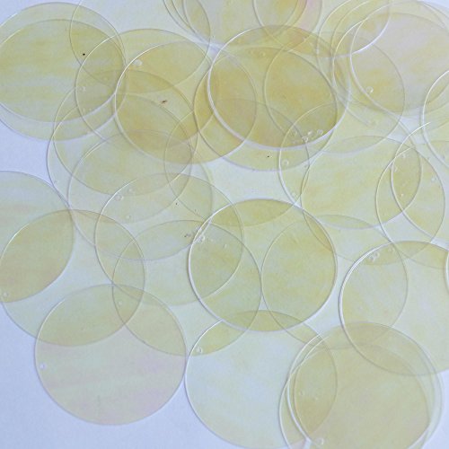 Sequin Round 1.5 inch Pale Yellow Crystal Pale Yellow Crystal Luminescent Couture Paillettes Made in USA. For embroidery, bridal, applique, arts, crafts, and embellishment.