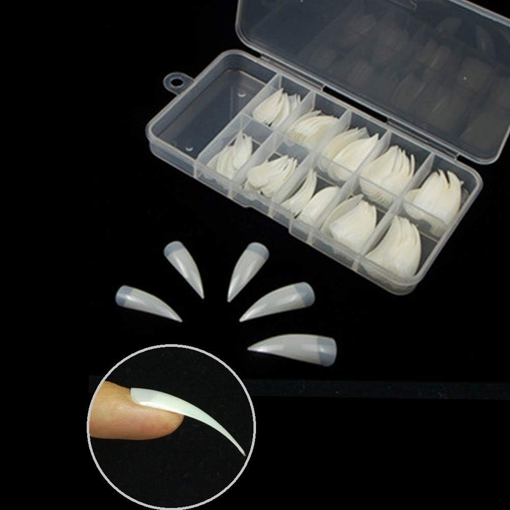 Vcedas 100PCS Stiletto Shaped Nail Half Cover Tips 10 Sizes Flake Nails Acrylic Natural Fake Nail for Nail Salons and DIY Nail Art