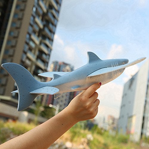 Wenasi EPP Super Durable Throwing Glider Shark Inertia Plane Foam Aircraft Toy Hand Launch Airplane Model Outdoor Sports Toy for Kids £¨17.7517.755.12 in,Grey)