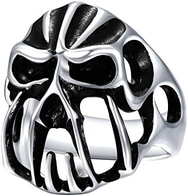 Stainless Steel Ring Engagement rings Wedding Rings Silver Black Men's Skull Head Ring Size 8-12 (silver black GB1-10, 10)…