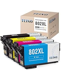 Teino - Cartuchos de tinta remanufacturados de repuesto para Epson 802XL 802 XL T802 para Workforce Pro WF-4740 WF-4730 WF-4734 WF-4720 EC-4040 EC-4030 EC-4020 (negro, cian, magenta, amarillo, 4 unidades)