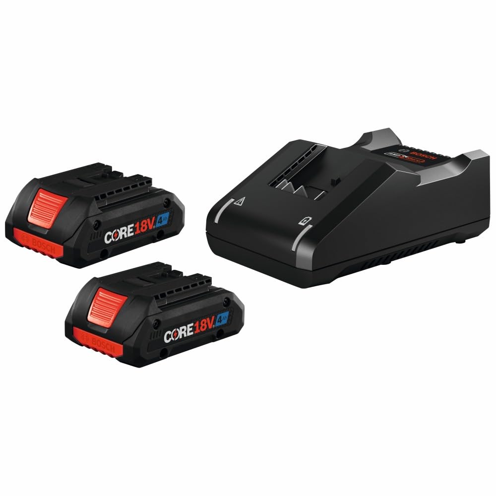 Photo 1 of BOSCH GXS18V-11N25 18V Starter Kit with (2) CORE18V® 4 Ah Advanced Power Batteries and (1) 18V Standard Battery Charger