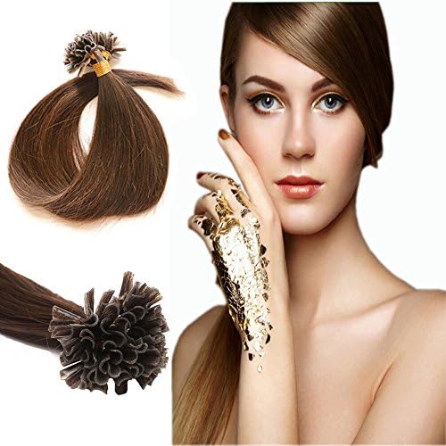 100 Strands 18-24Inch Pre Bonded Keratin Nail Tip Remy Human Hair Extensions 1G/S (24Inch , 02 Dark Brown)