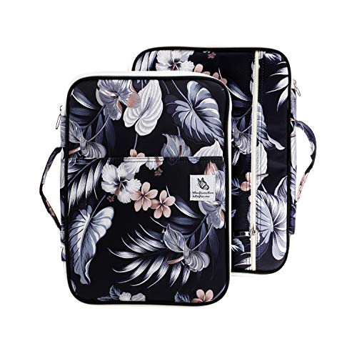 Lazyaunti Zipper Portfolio Organizer A4 Note Pouch-Waterproof Document Bags/Zipper Binder/Paper Case for 12.5" Mac,Tablet,Pens,washi Tape,Journals,Sketch Booksï¼ˆHibiscus Whiteï¼‰