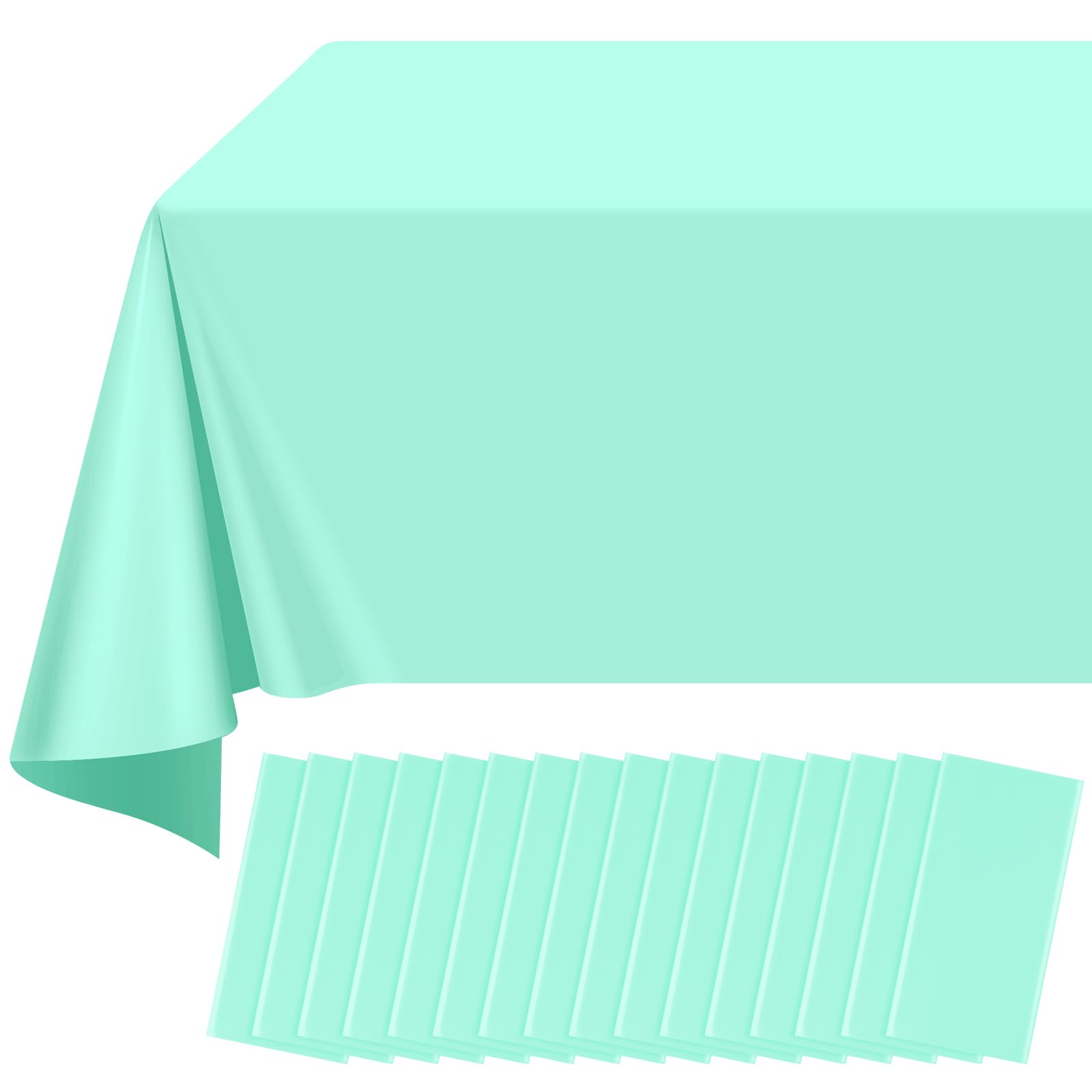 Photo 1 of 16 Pack Mint Green Plastic Tablecloth for Rectangle Tables, Premium Decorative Light Green Disposable Table Cloths for Parties, Rectangle Party Table Cover for Birthday Graduation Picnic, 54x108 Inch