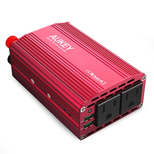 AUKEY 300W Power Inverter with Dual Outlets and Dual 2.4A USB Ports