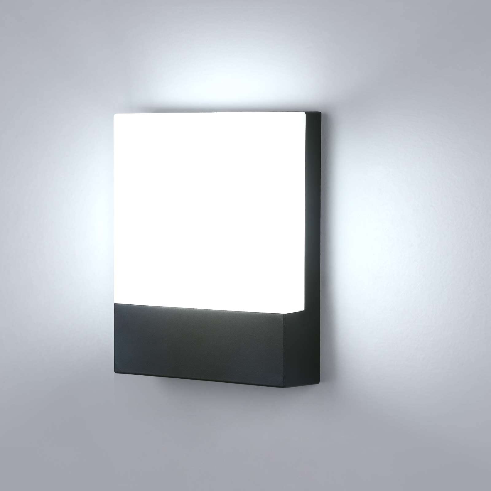 Lightsjoy 18W Outdoor Wall Light IP65 Waterproof Outside Wall Lights Black Exterior Wall Sconce Light for Garden Patio Balcony Courtyard Gate Mains Powered Outdoor Metal Wall Lamp - Square Cold White